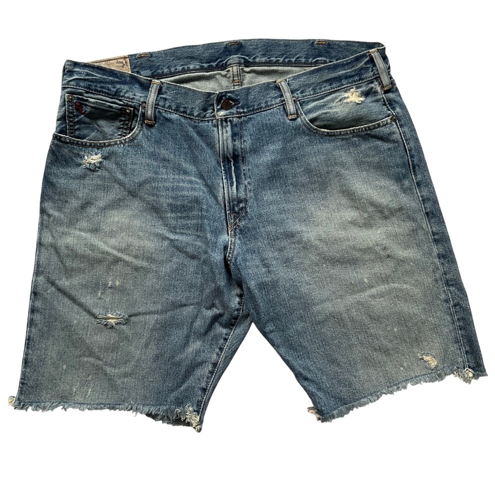 Polo Ralph Lauren Mens 38 Distressed Denim Shorts Med. Wash Frayed Raw Hem Jorts